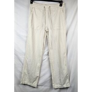 Nicole Miller Linen Blend Wide Leg Drawstring Pants Beige M Preppy Boho Hippie